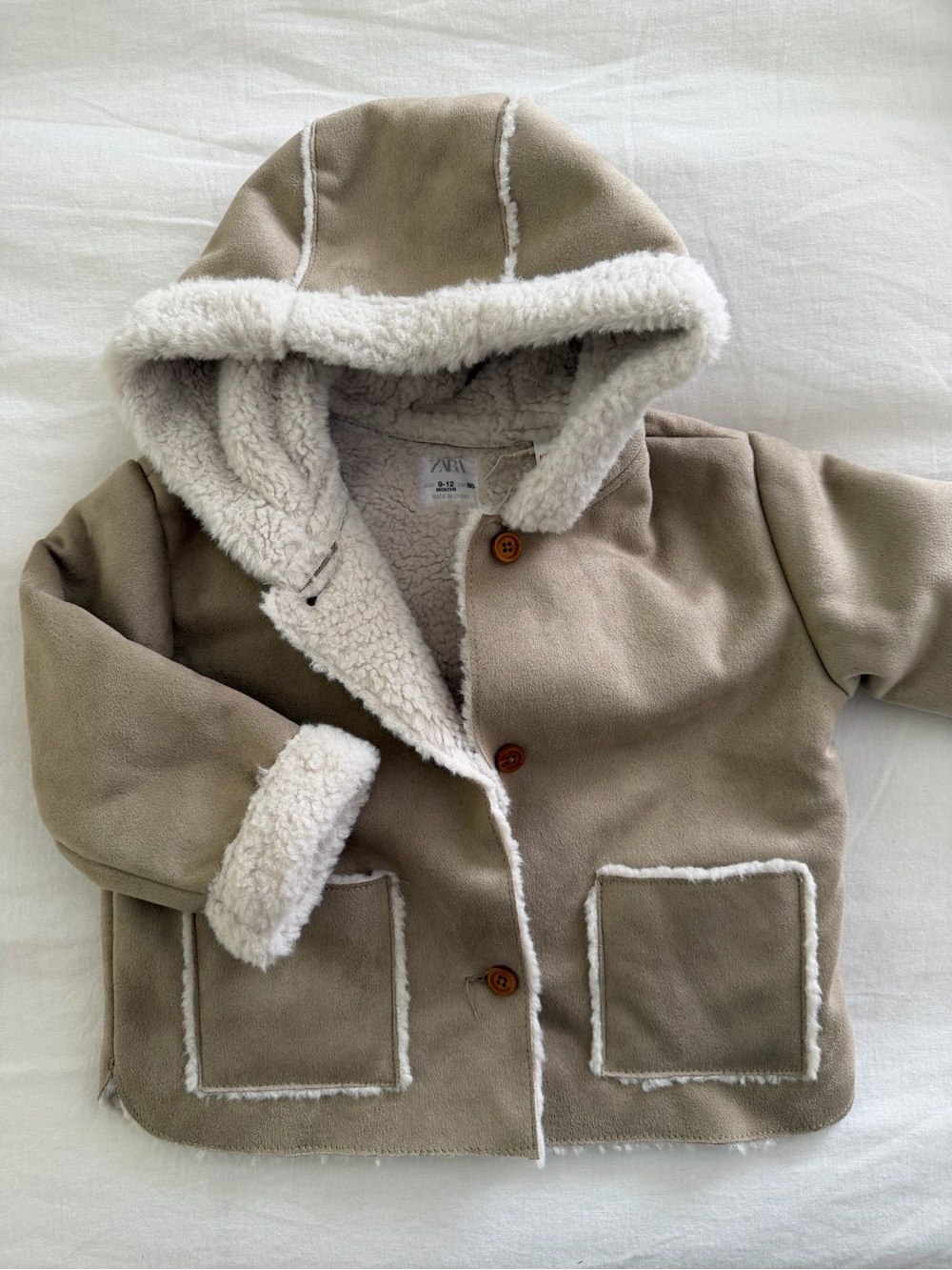 Zara Faux Suede Hooded Jacket - Size 9-12M